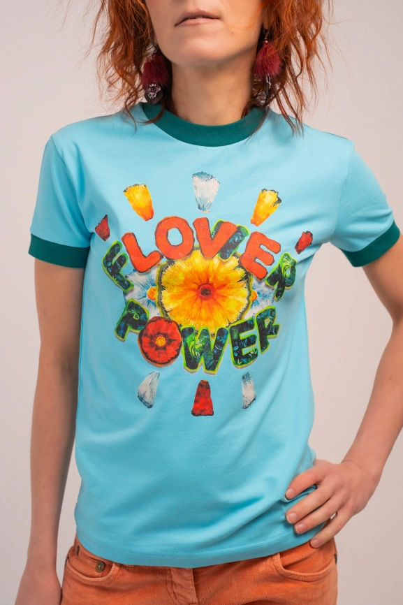 Футболка “Love&Flower power” (голубая) фото 4