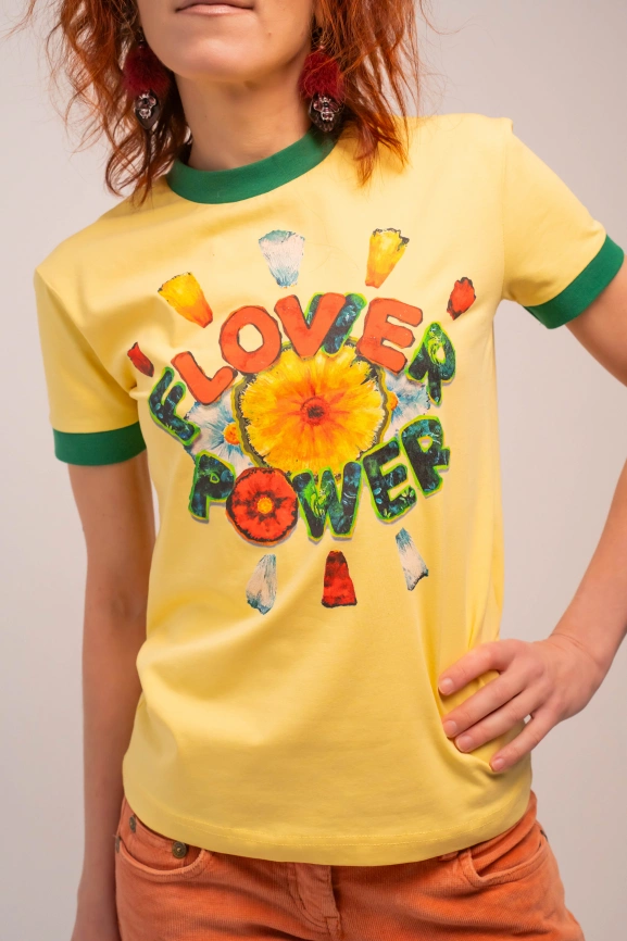 Футболка “Love&Flower power” (желтая) фото 3